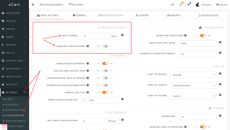 Subscription Plans Settings