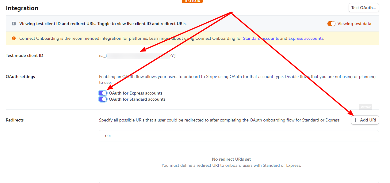 Stripe connect settings