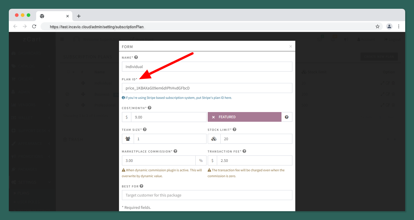 Subscription Plans Settings