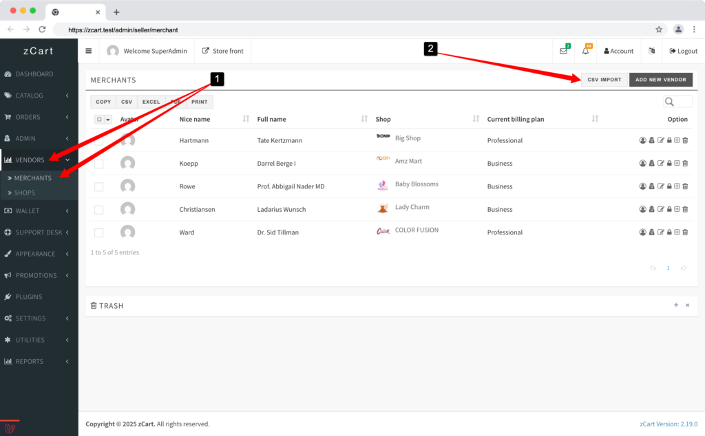 Add or manage vendor in zcart